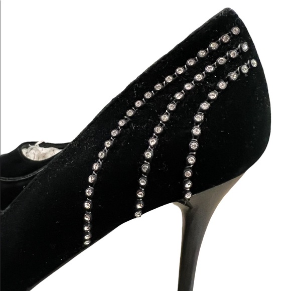 VINTAGE ANNA VELVET AND RHINESTONE HIGH HEELS SZ 6 nwt 1990s black stiletto - Picture 6 of 8